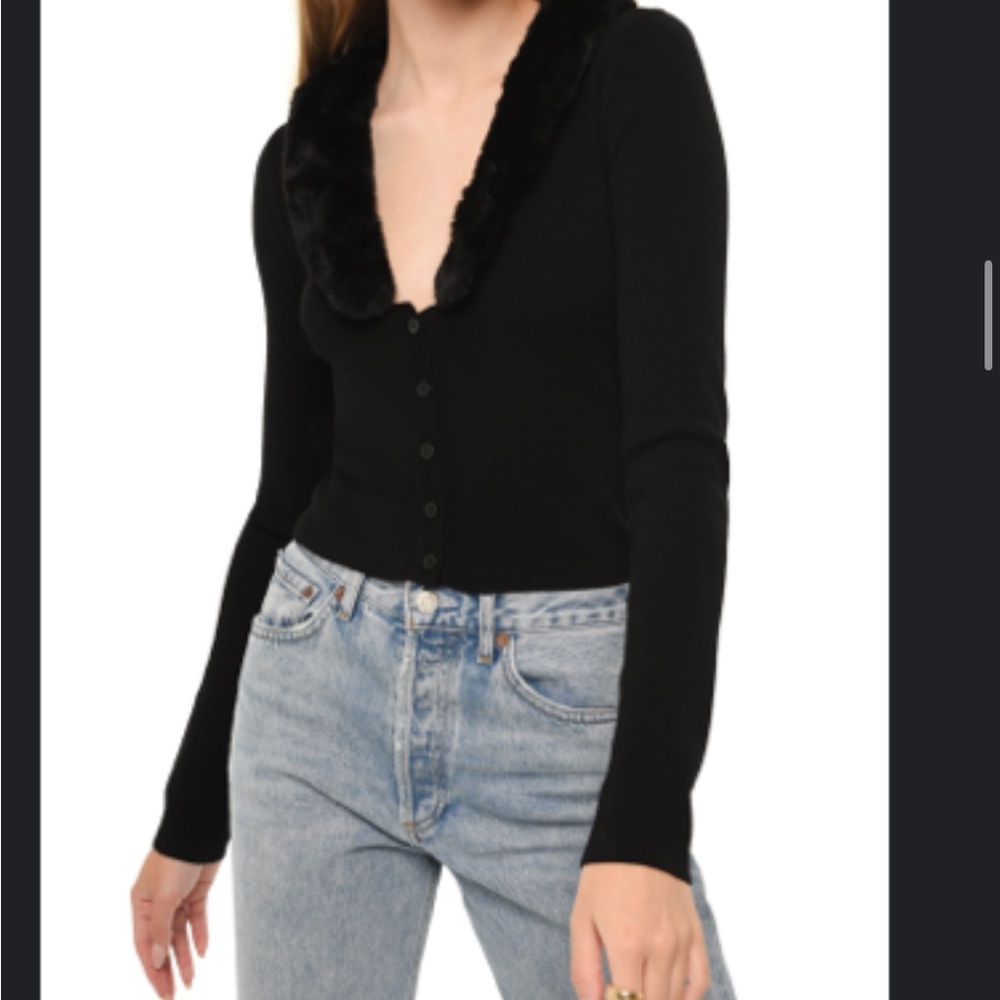Wayf Black Cardigan with Faux Fur Collar